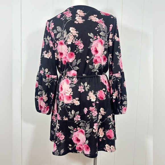 NWT Maurices Sz L Double Breast Floral Knit Mini Dress Long Balloon Sleeve VNeck - Picture 5 of 13